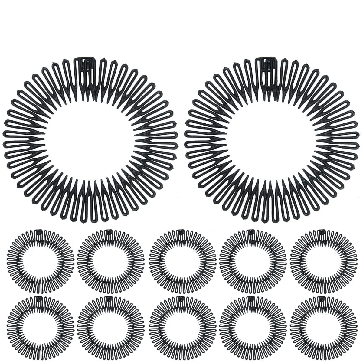 12 Pieces In Classical Style Circle Headbands with Teeth,Full Circular Stretch Comb Headband,Flexible Hair Wrap Holder Hair Comb for Women Girls (Black, One Size)