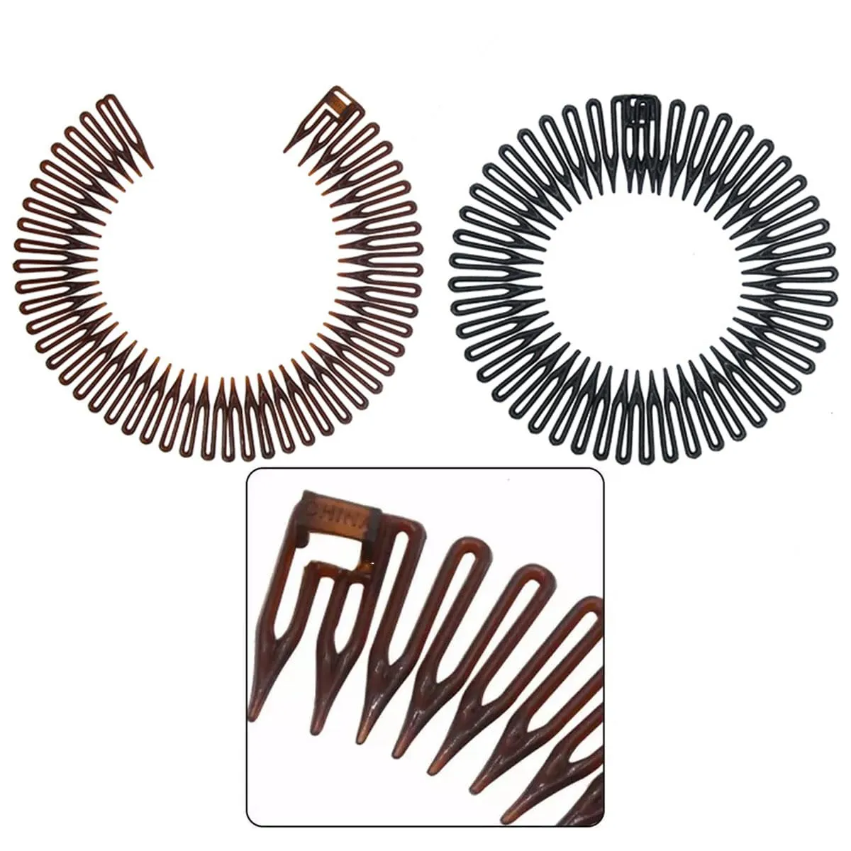 12 Pieces In Classical Style Circle Headbands with Teeth,Full Circular Stretch Comb Headband,Flexible Hair Wrap Holder Hair Comb for Women Girls (Brown, One Size)