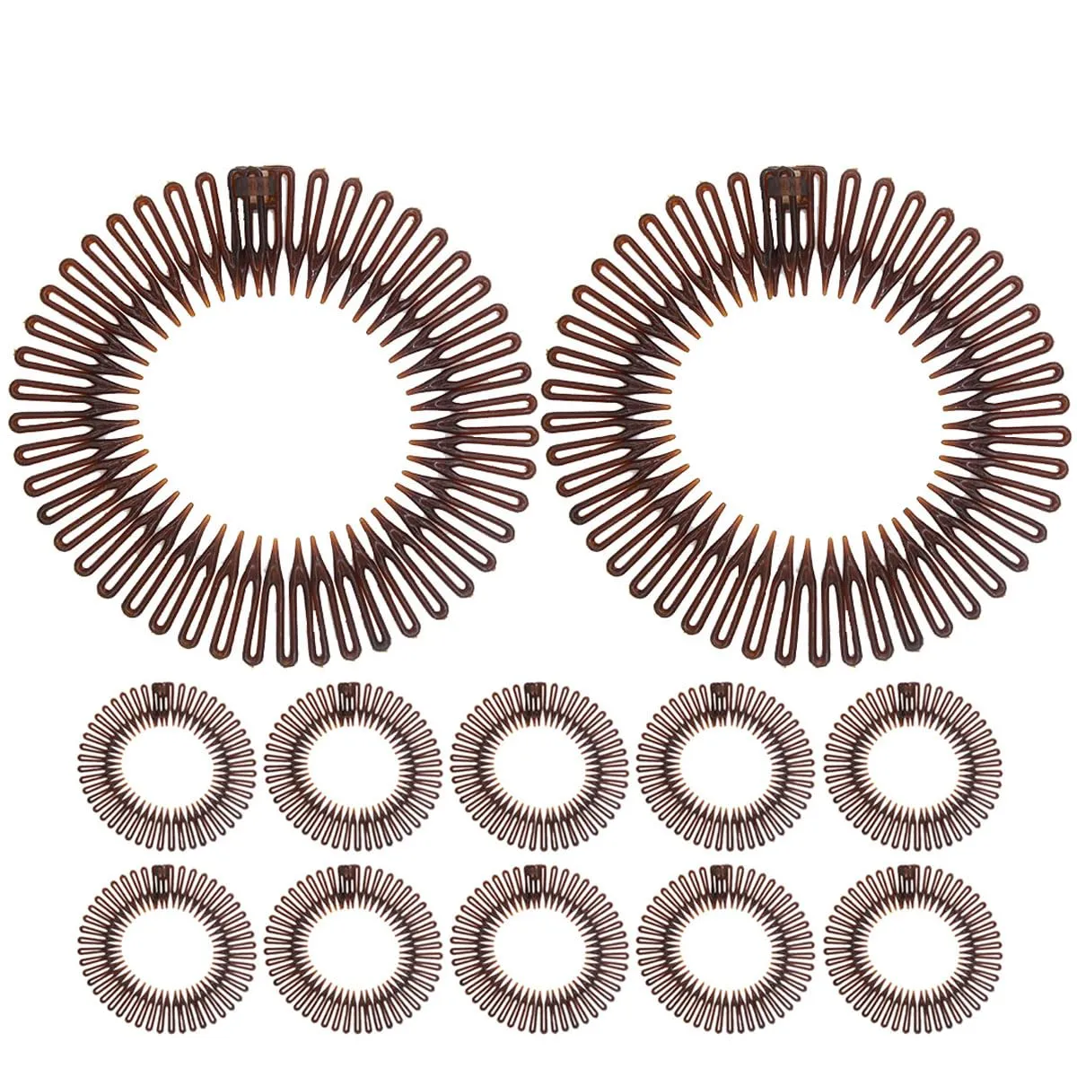 12 Pieces In Classical Style Circle Headbands with Teeth,Full Circular Stretch Comb Headband,Flexible Hair Wrap Holder Hair Comb for Women Girls (Brown, One Size)