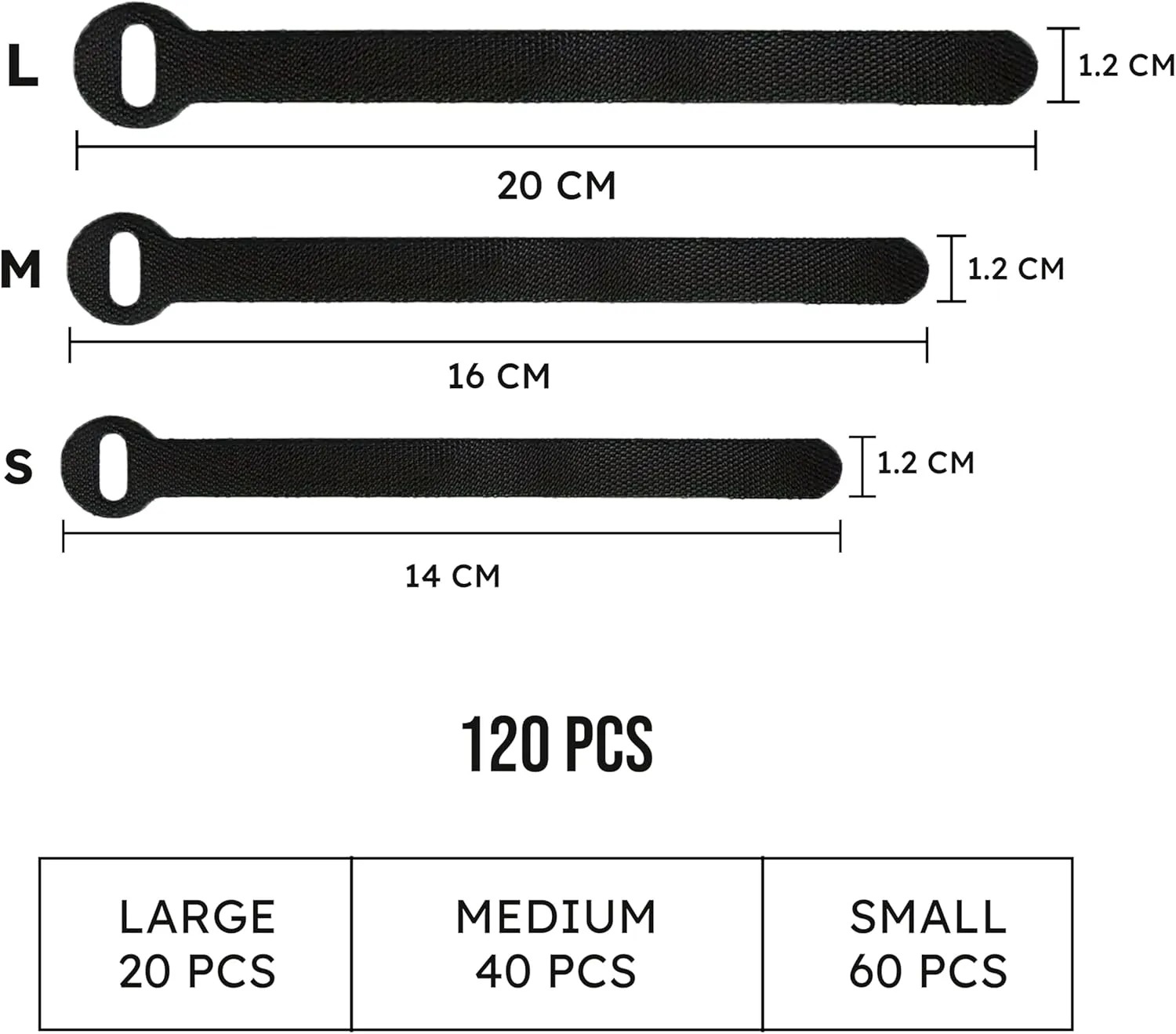 120 PCS Wire Organizers for Cords, 5 6 8 inch Wire Management Ties Reusable Multi Size Cord Wraps Black, Adjustable Cable Ties