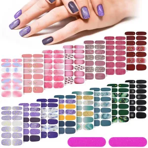 210 Pieces 15 Sheets Gradient Marble Full Nail Stickers Assorted Printed Full Wrap Nail Stickers Self-Adhesive Nail Decals with 2 Pieces Glass Nail Files for Women Girls Nail Art (Fresh Chic Style)