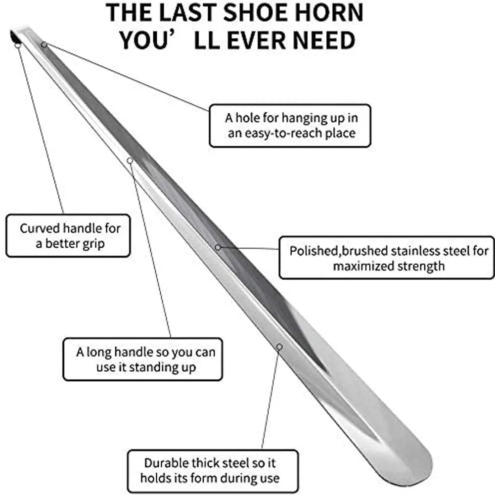 31.5" Extra Long Shoehorn,Stainless Steel Shoe Horn,Long Handle Durable Metal Boot Horn with Hook