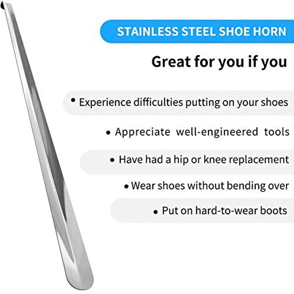 31.5" Extra Long Shoehorn,Stainless Steel Shoe Horn,Long Handle Durable Metal Boot Horn with Hook