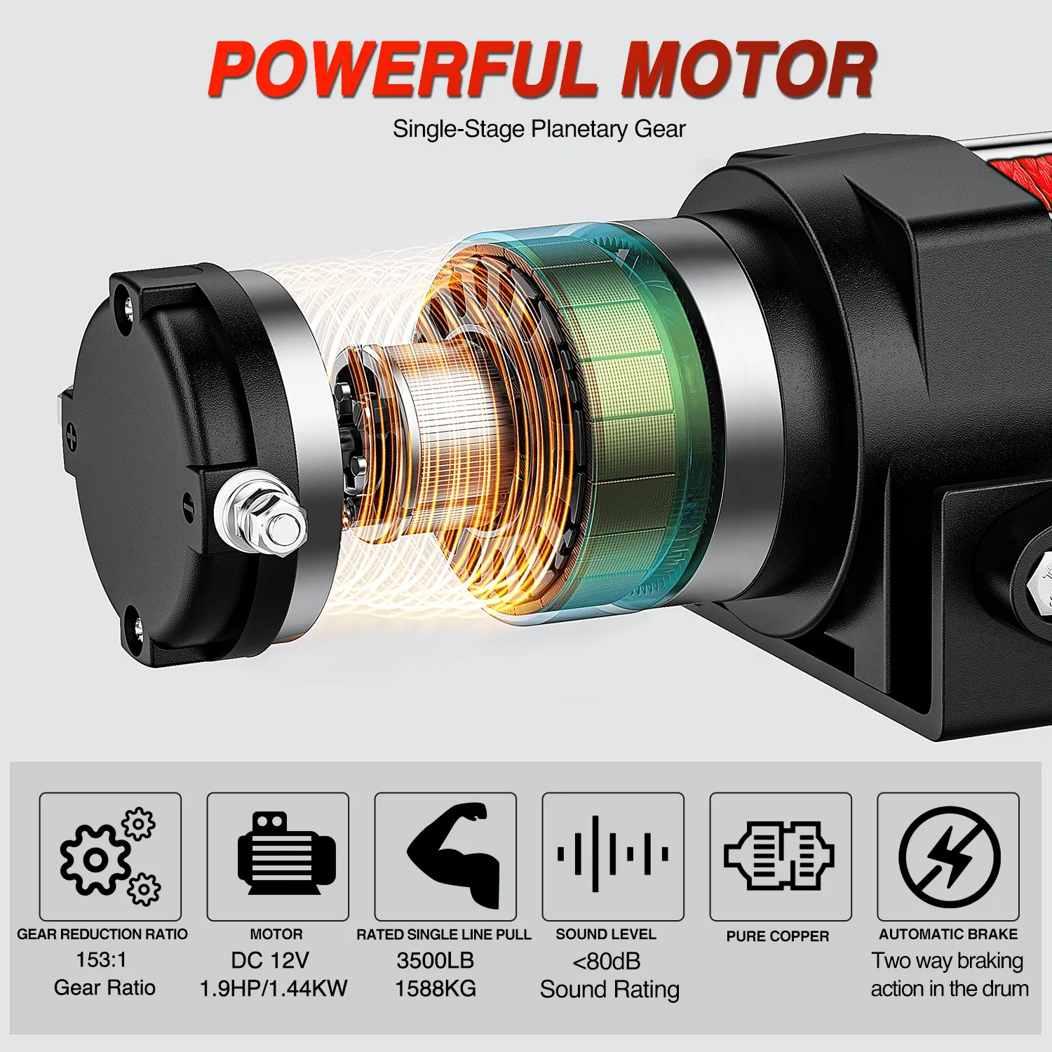 3500 lb ATV/UTV Electric Winch Kit With Synthetic Winch Rope
