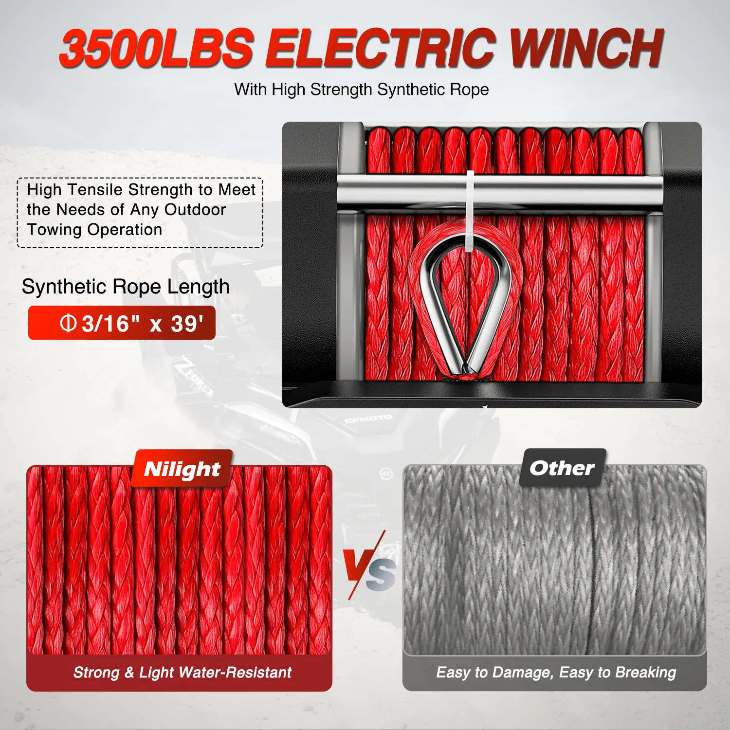 3500 lb ATV/UTV Electric Winch Kit With Synthetic Winch Rope