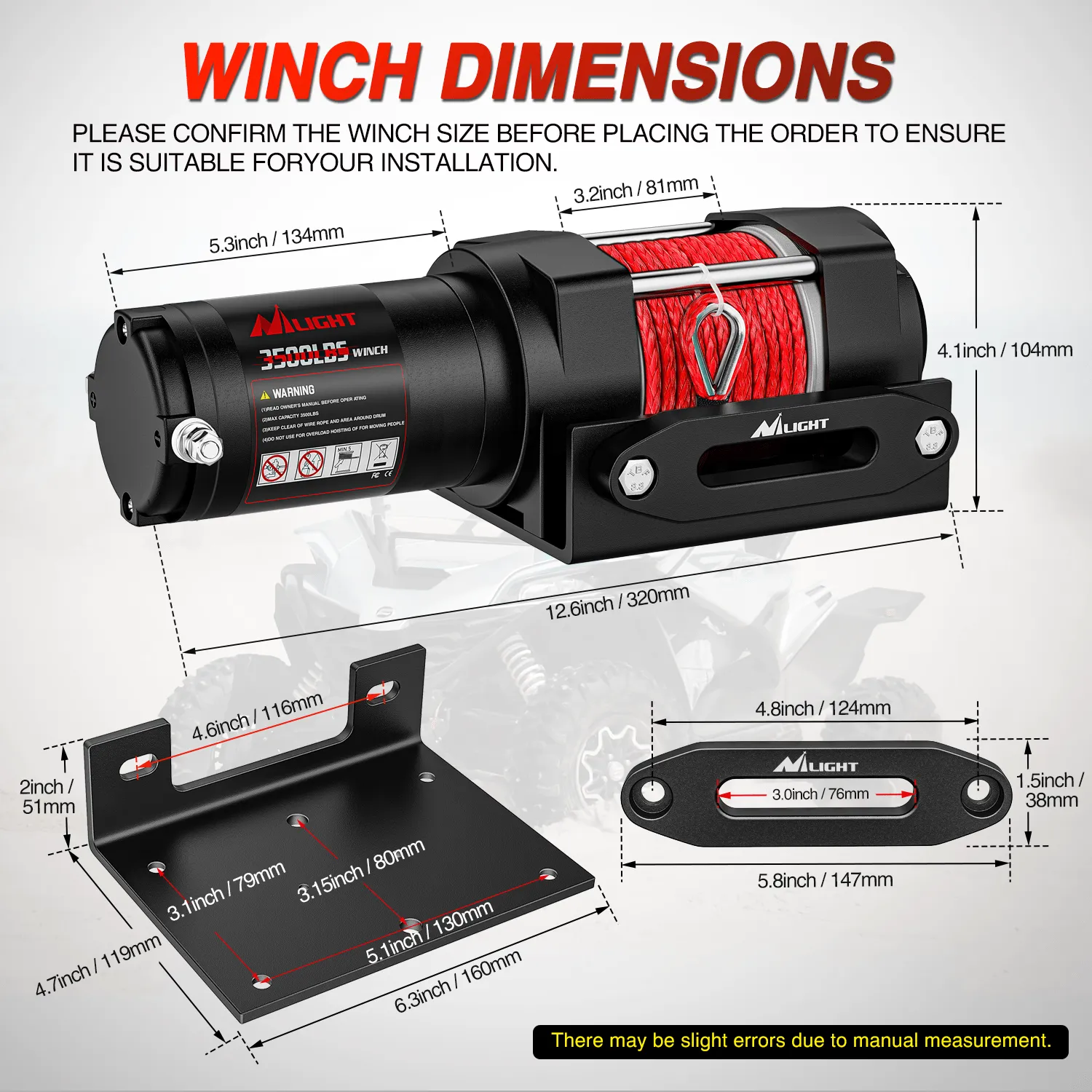 3500 lb ATV/UTV Electric Winch Kit With Synthetic Winch Rope