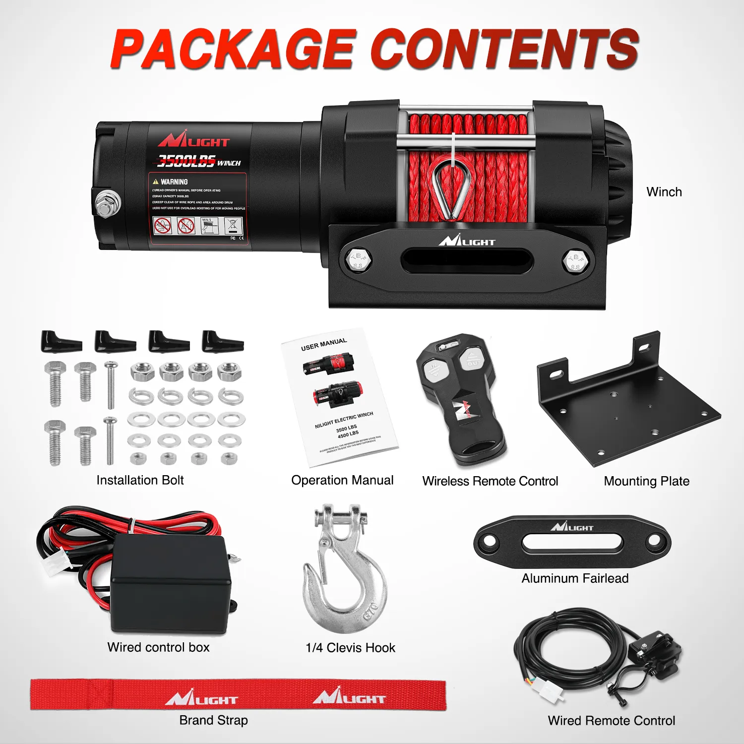3500 lb ATV/UTV Electric Winch Kit With Synthetic Winch Rope