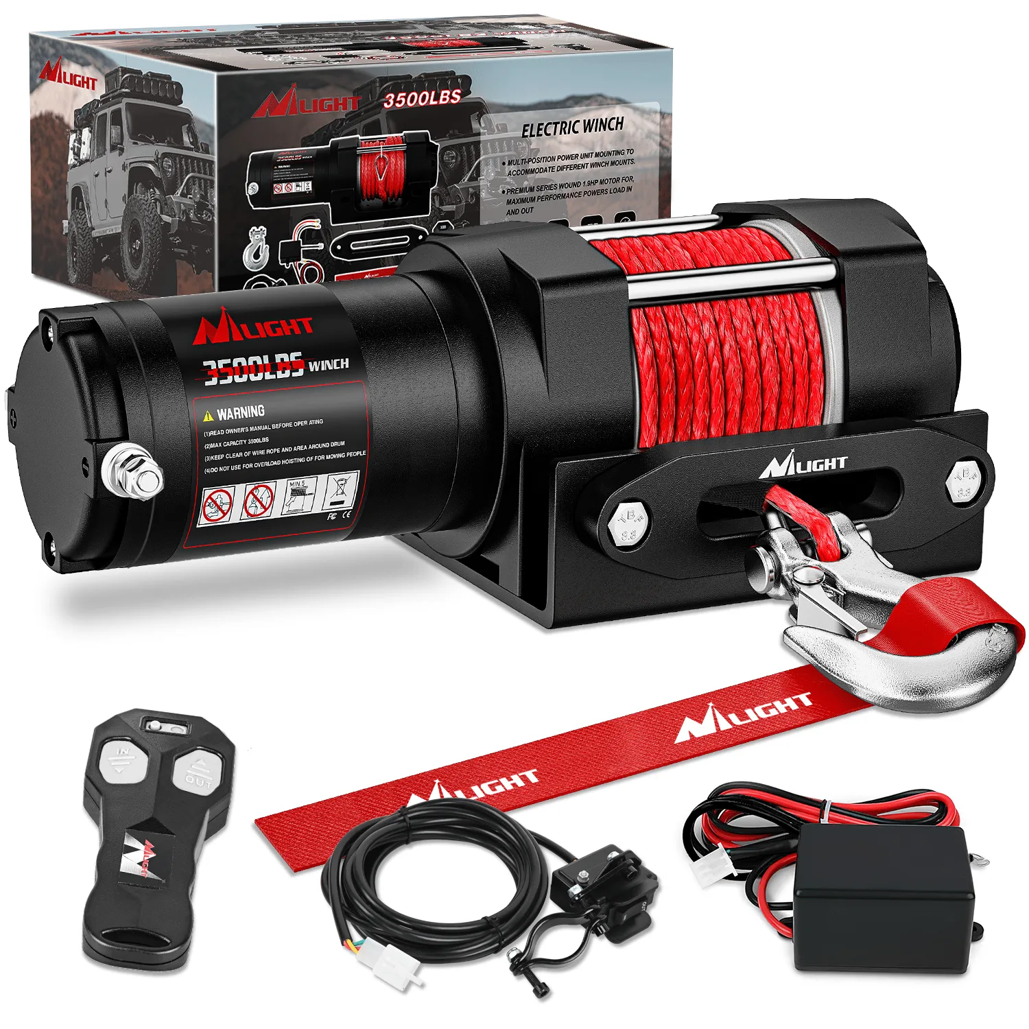 3500 lb ATV/UTV Electric Winch Kit With Synthetic Winch Rope