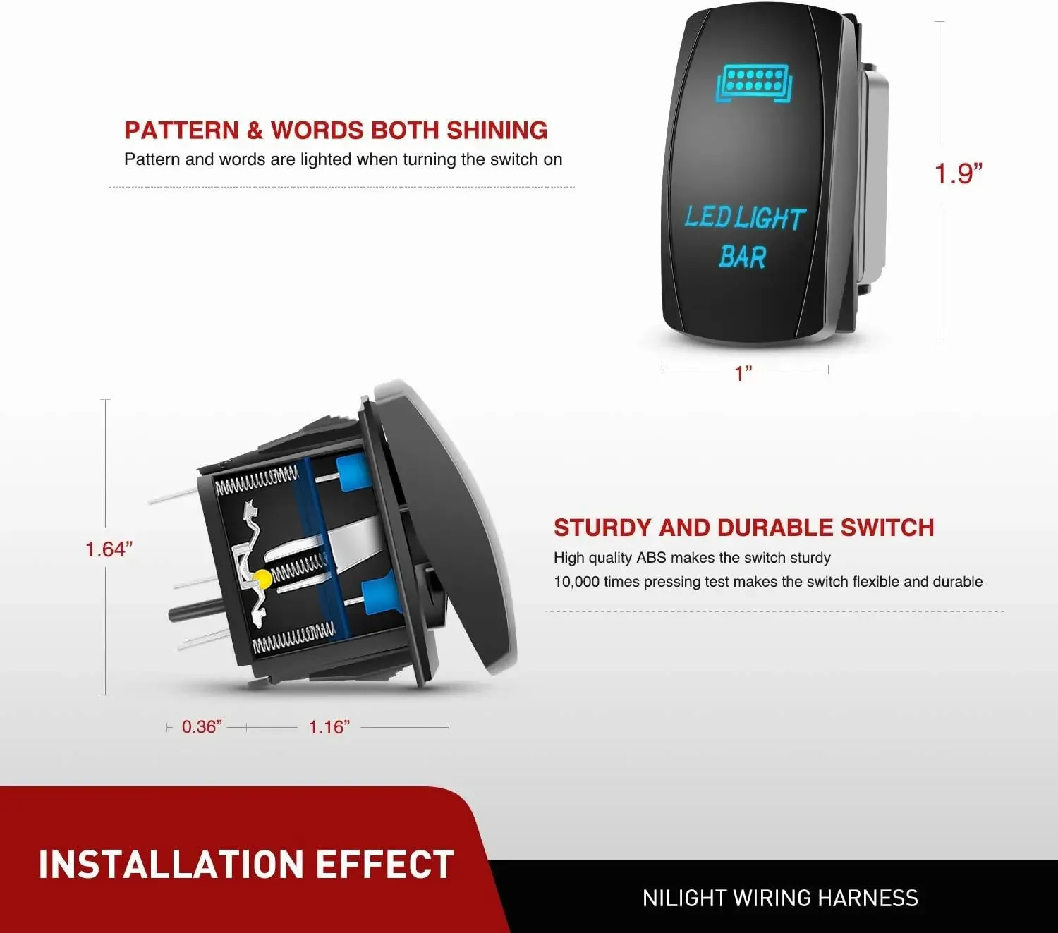 4.8 Inch 18W Flush Mount Flood Led Work Lights (Pair) | 12V 5Pin Rocker Switch Wire