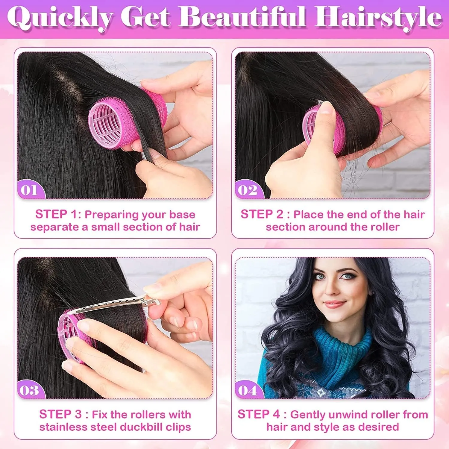 Aara Internationals multicolored Hair Curler Rollers for Women, 6pcs Self Grip Magic Hair Roller Clips Hairdressing Kit for Long Medium Short Hair with 12 Bang Clips & 1 Comb