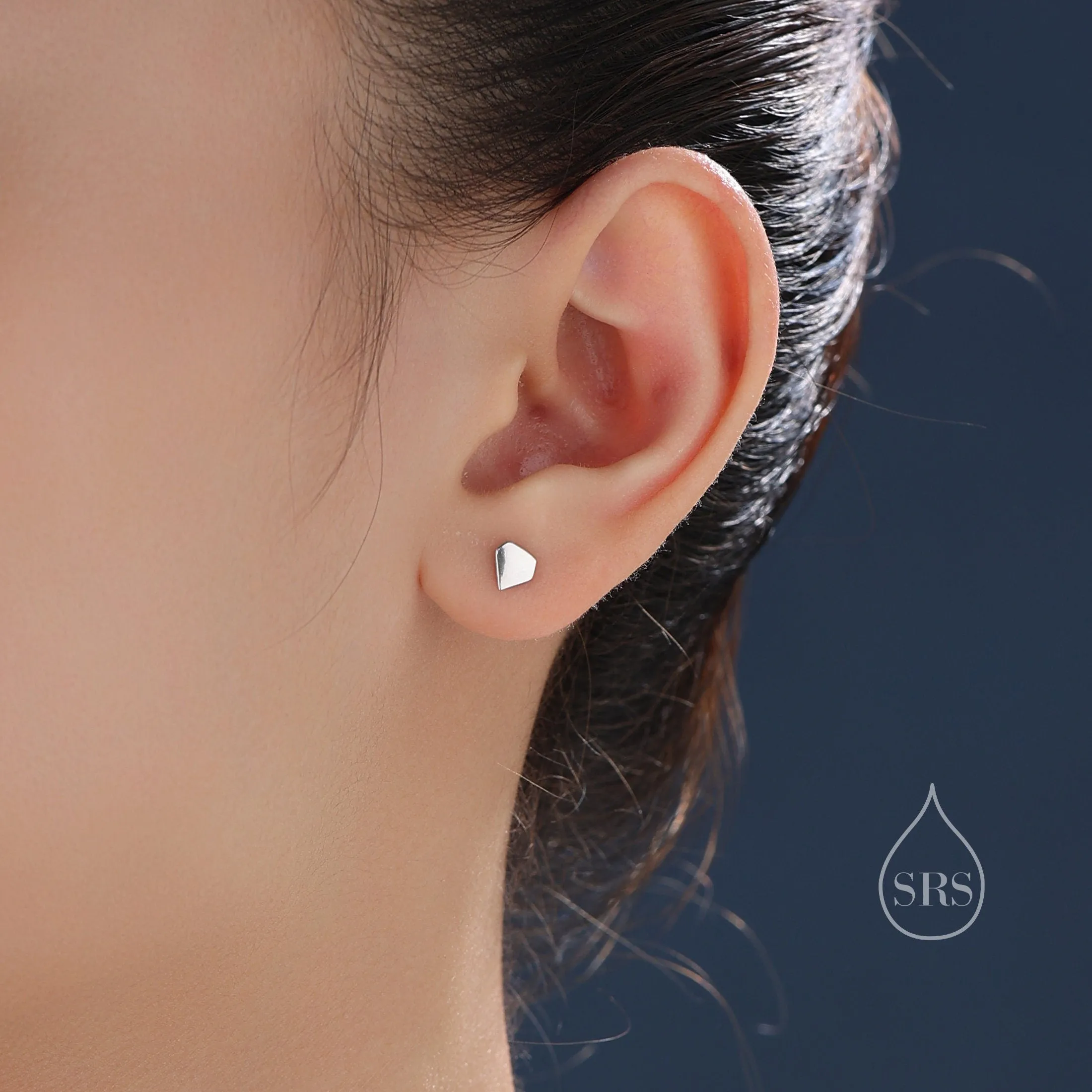 Asymmetric Polygon Stud Earrings in Sterling Silver, Silver or Gold, Mismatched Geometric Minimalist Design