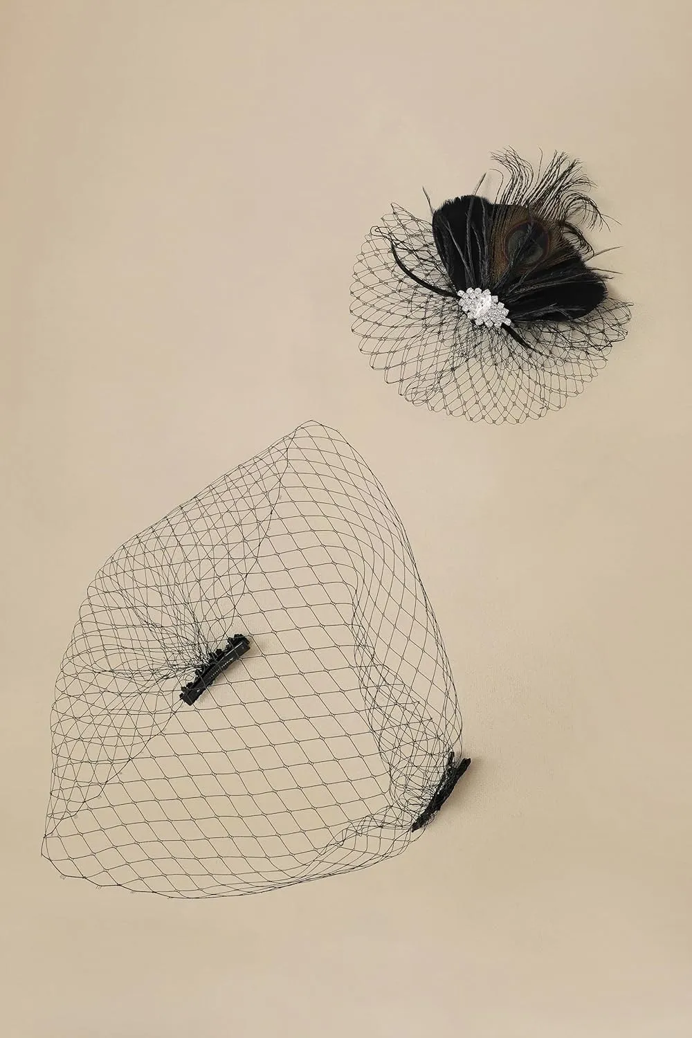 BABEYOND Veil Fascinator Hat for Women Feather Fascinators Hair Clip with Removable Veil Tea Party Hat Bridal Wedding