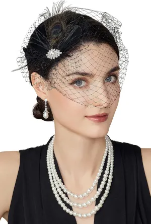 BABEYOND Veil Fascinator Hat for Women Feather Fascinators Hair Clip with Removable Veil Tea Party Hat Bridal Wedding