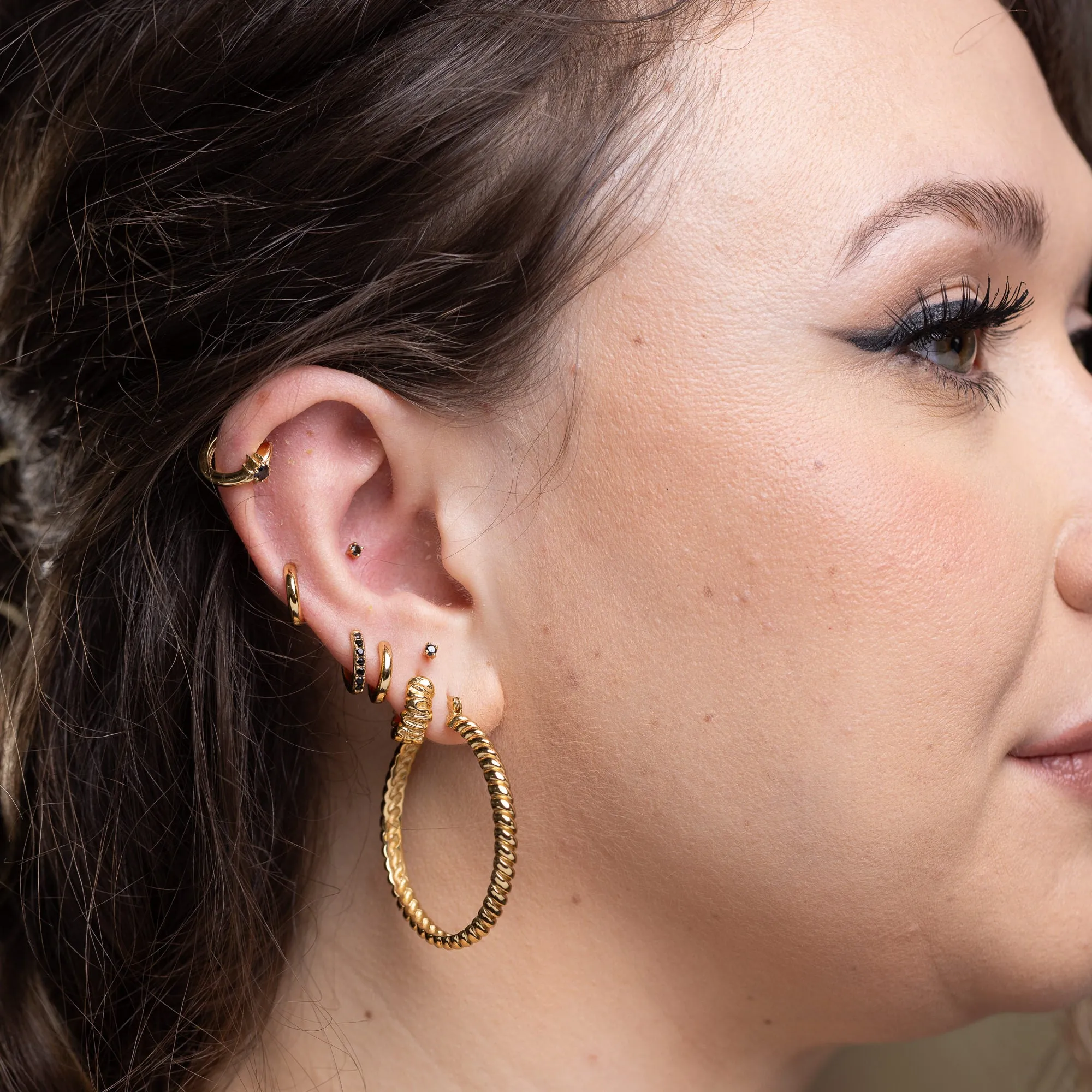 Black Stone Huggie and Tiny Stud Set of Earrings