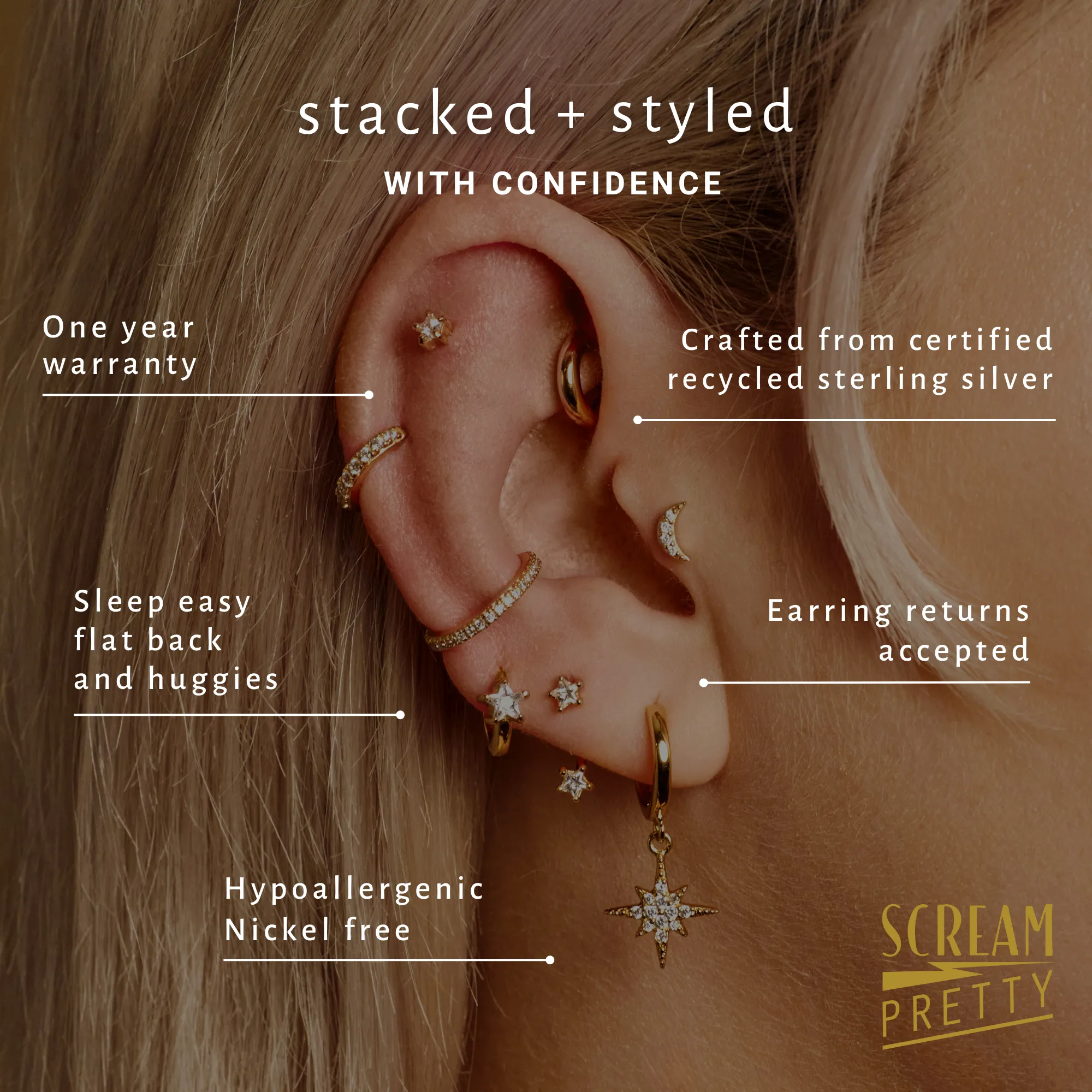 Black Stone Huggie and Tiny Stud Set of Earrings
