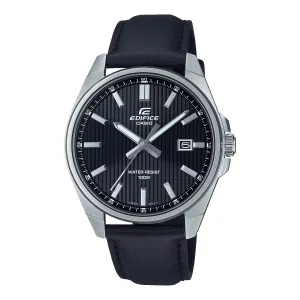 Casio Edifice Black Leather Strap Black Dial Watch EFV150L-1A