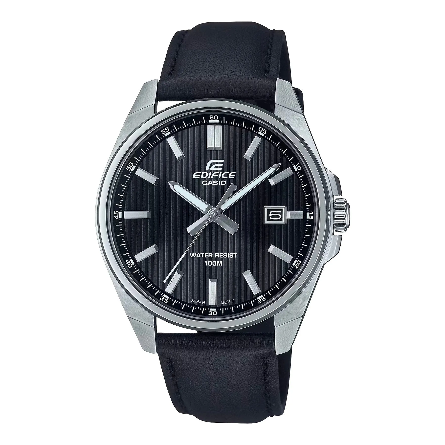 Casio Edifice Black Leather Strap Black Dial Watch EFV150L-1A
