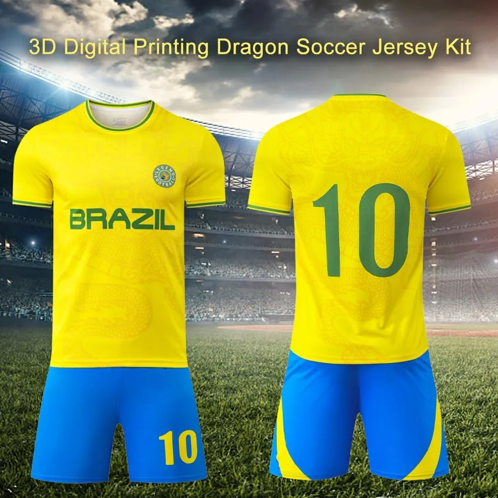 Casmyd Boys Soccer Jersey Kids Pourtugal Jersey Kit Youth Soccer Team Unifom Dragon Sports Fan Shirt Set for Boys&Girls