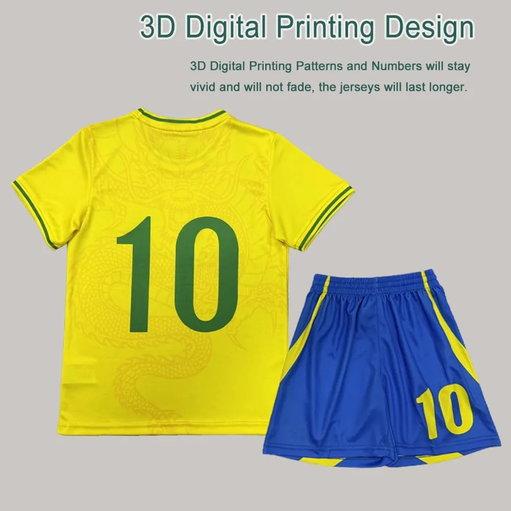 Casmyd Boys Soccer Jersey Kids Pourtugal Jersey Kit Youth Soccer Team Unifom Dragon Sports Fan Shirt Set for Boys&Girls