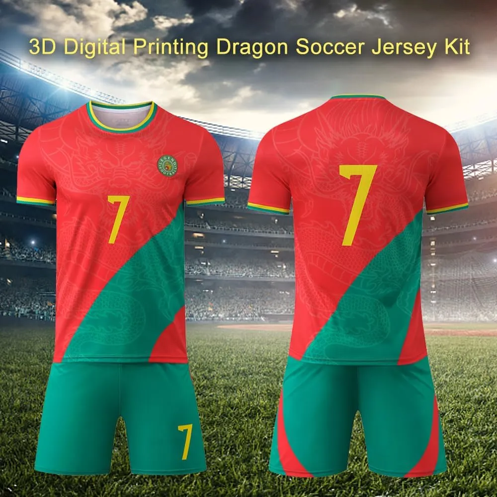 Casmyd Boys Soccer Jersey Kids Pourtugal Jersey Kit Youth Soccer Team Unifom Dragon Sports Fan Shirt Set for Boys&Girls
