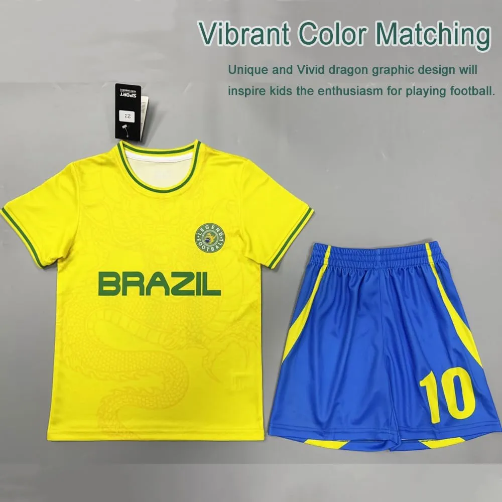 Casmyd Boys Soccer Jersey Kids Pourtugal Jersey Kit Youth Soccer Team Unifom Dragon Sports Fan Shirt Set for Boys&Girls