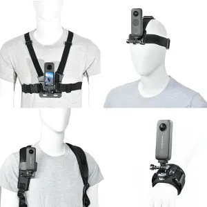 Chest Mount Kit for Insta360 X5/X4/X3/Ace Pro/Go3S, Including Camera Chest Holder for GoPro Hero 13, Head Strap, Backpack and Wrist Strap Mount, Compatible with GoPro Hero 12