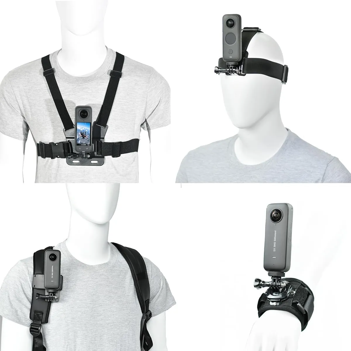 Chest Mount Kit for Insta360 X5/X4/X3/Ace Pro/Go3S, Including Camera Chest Holder for GoPro Hero 13, Head Strap, Backpack and Wrist Strap Mount, Compatible with GoPro Hero 12