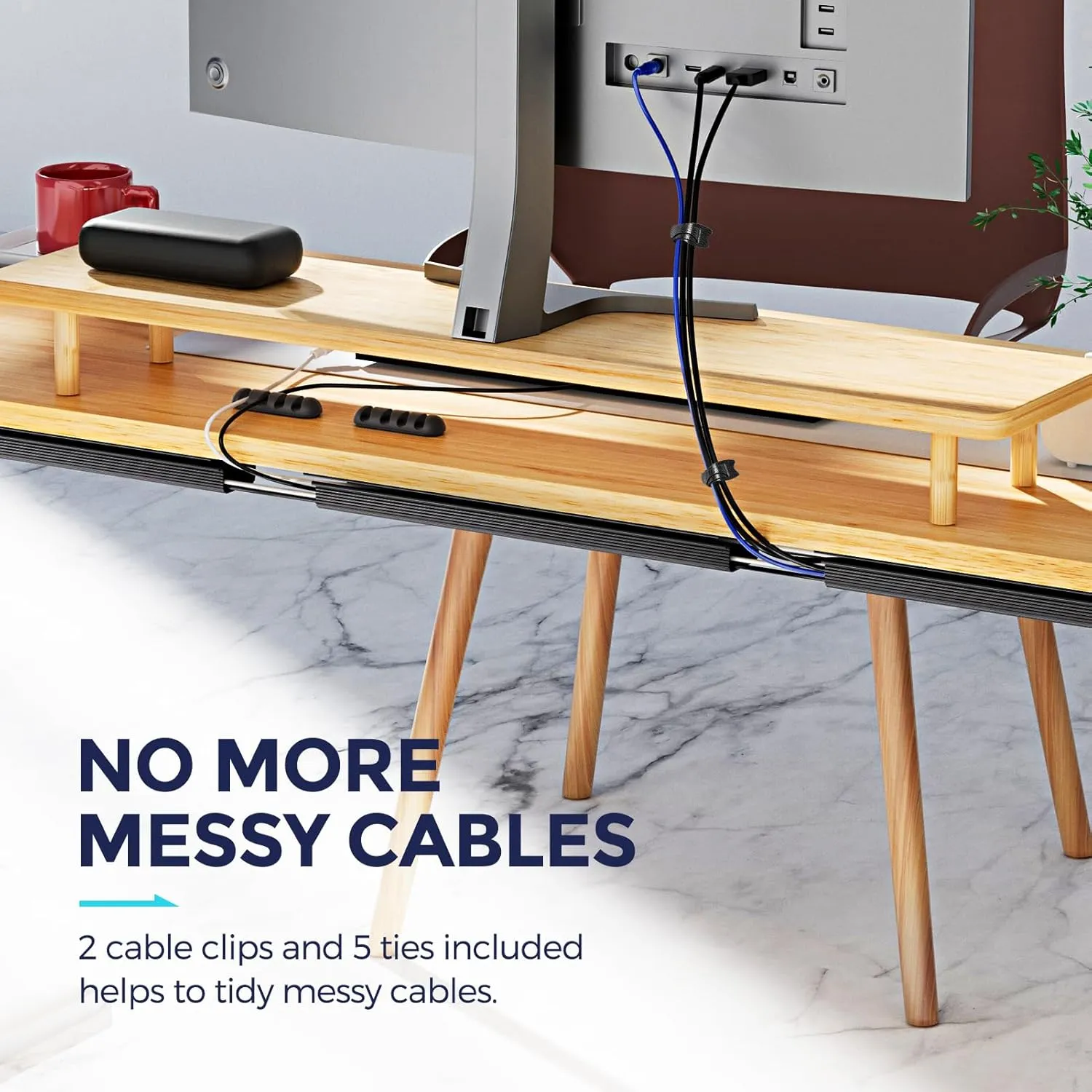 Delamu 2 Pack Safe & Tidy Cable Management Solution - Protect Kids & Pets with Home & Office Cable Management Under Desk,Cable Organizer, Cable Management Kit,Cord Organizer for Desk, 15.7inX2