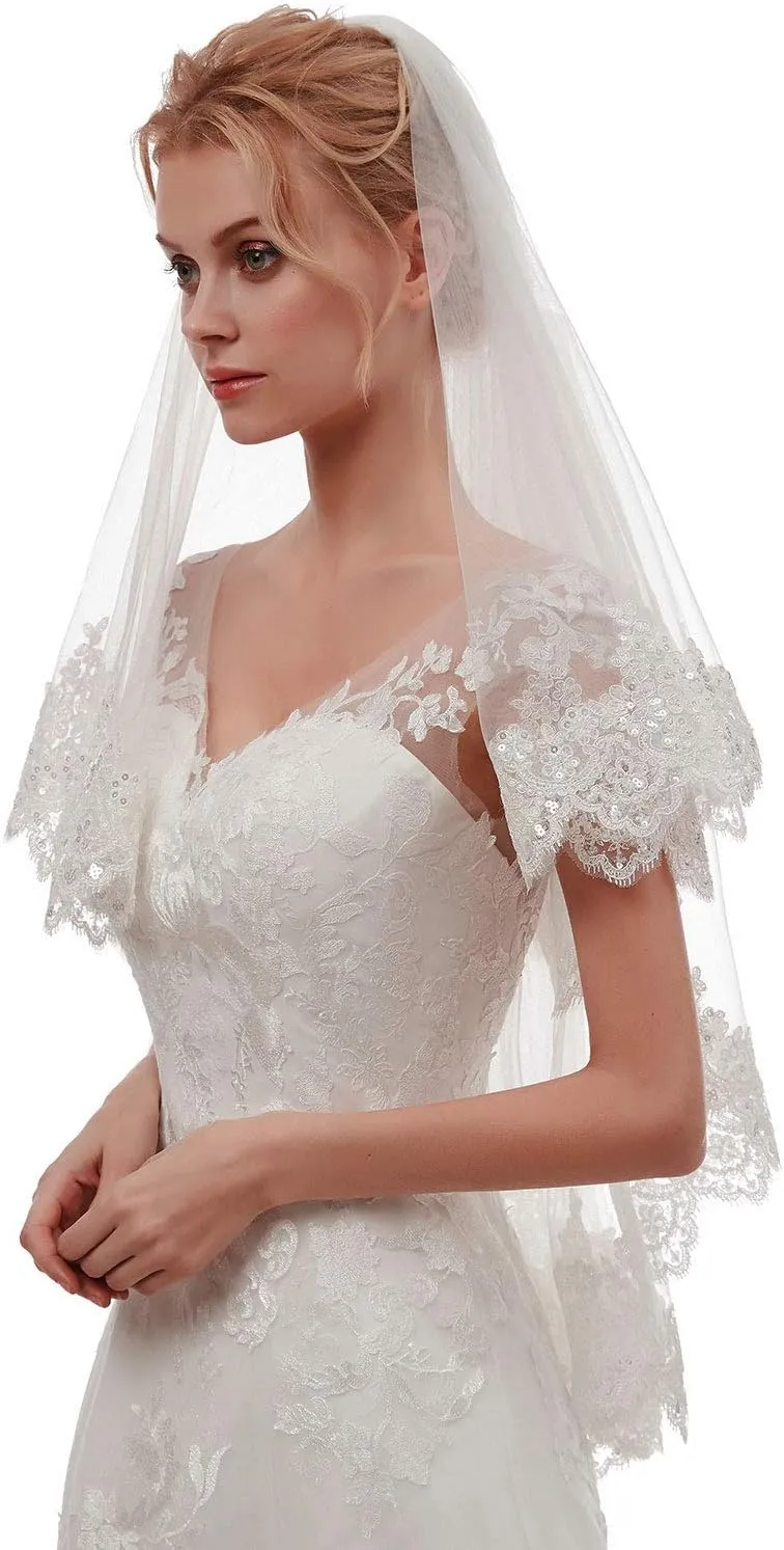 EllieHouse Women's Short 2 Tier Wedding Bridal Veil With Comb L24