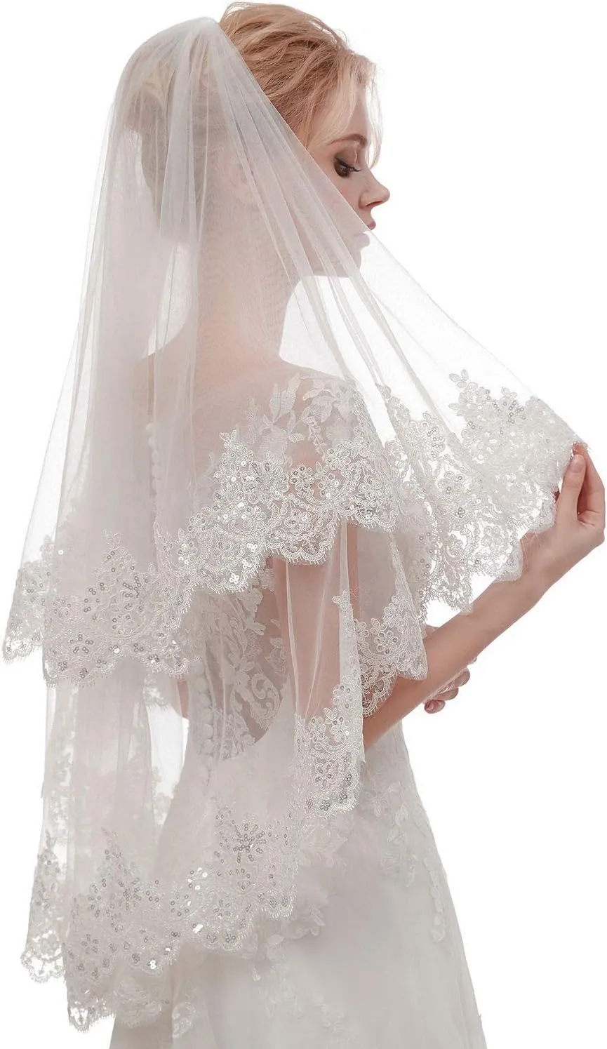 EllieHouse Women's Short 2 Tier Wedding Bridal Veil With Comb L24