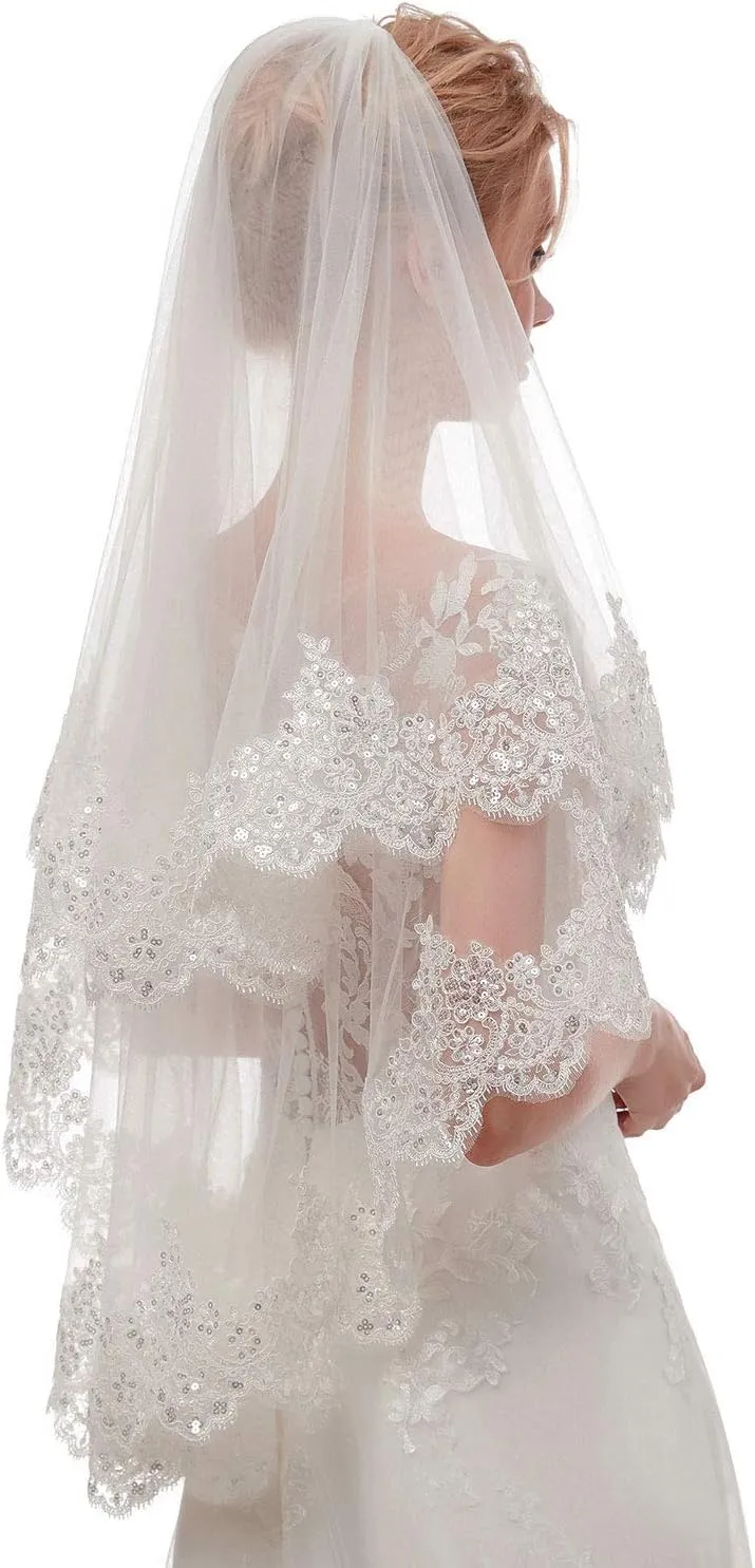 EllieHouse Women's Short 2 Tier Wedding Bridal Veil With Comb L24
