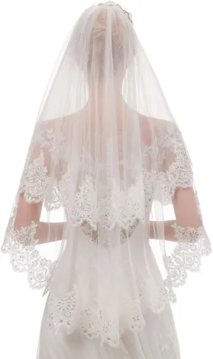 EllieHouse Women's Short 2 Tier Wedding Bridal Veil With Comb L24