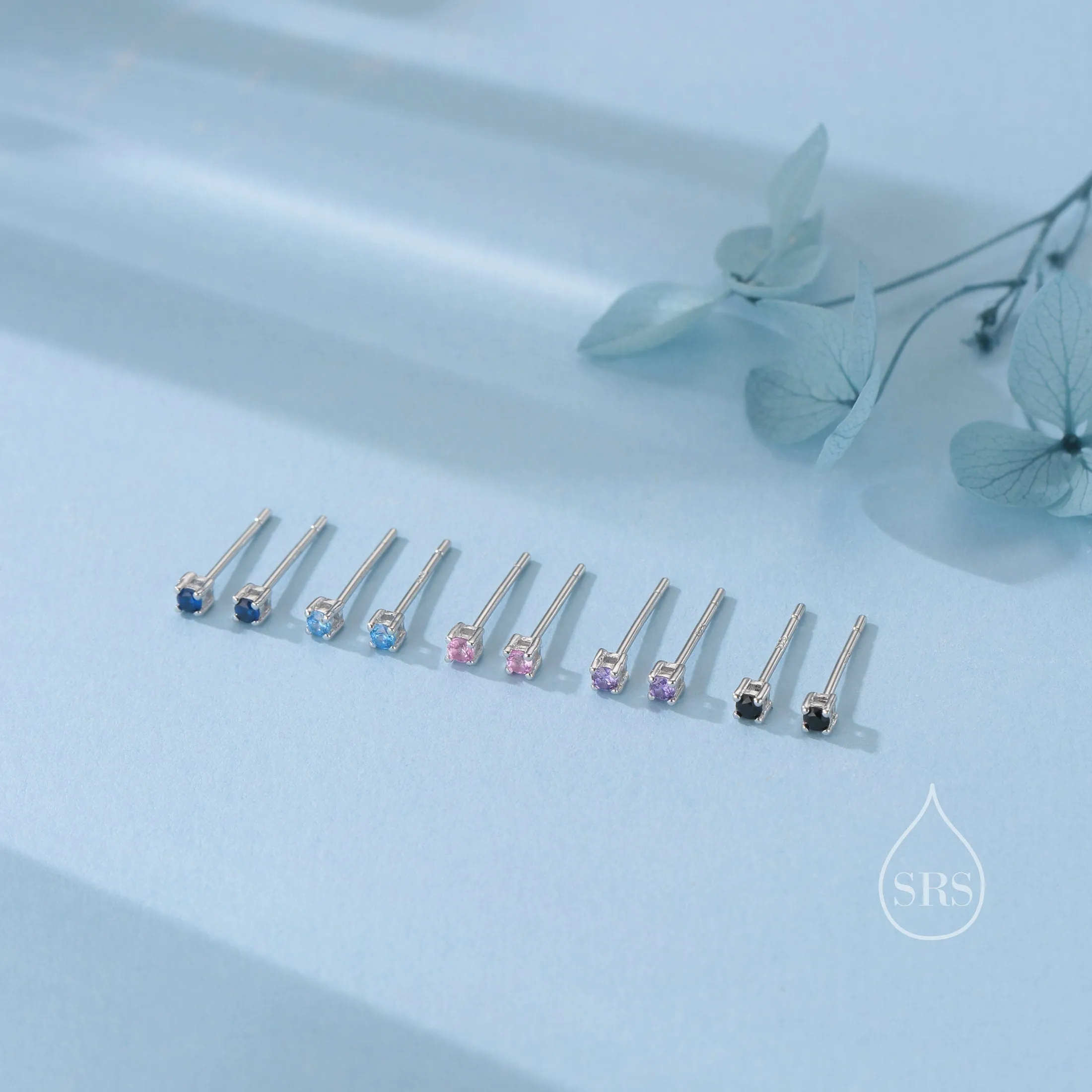 Extra Tiny 2mm Black CZ Stud Earrings in Sterling Silver, Silver or Gold, Barely Visible Stud Earrings, 2mm Black Earrings