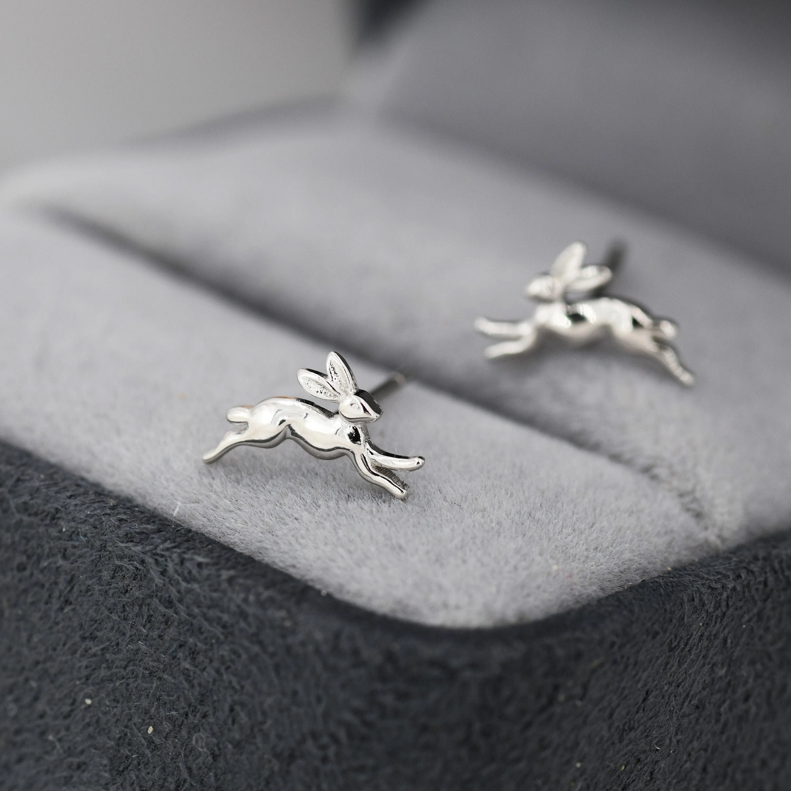 Extra Tiny Leaping Hare Stud Earrings in Sterling Silver, Tiny Hare rabbit Earrings, Nature Inspired Animal Earrings