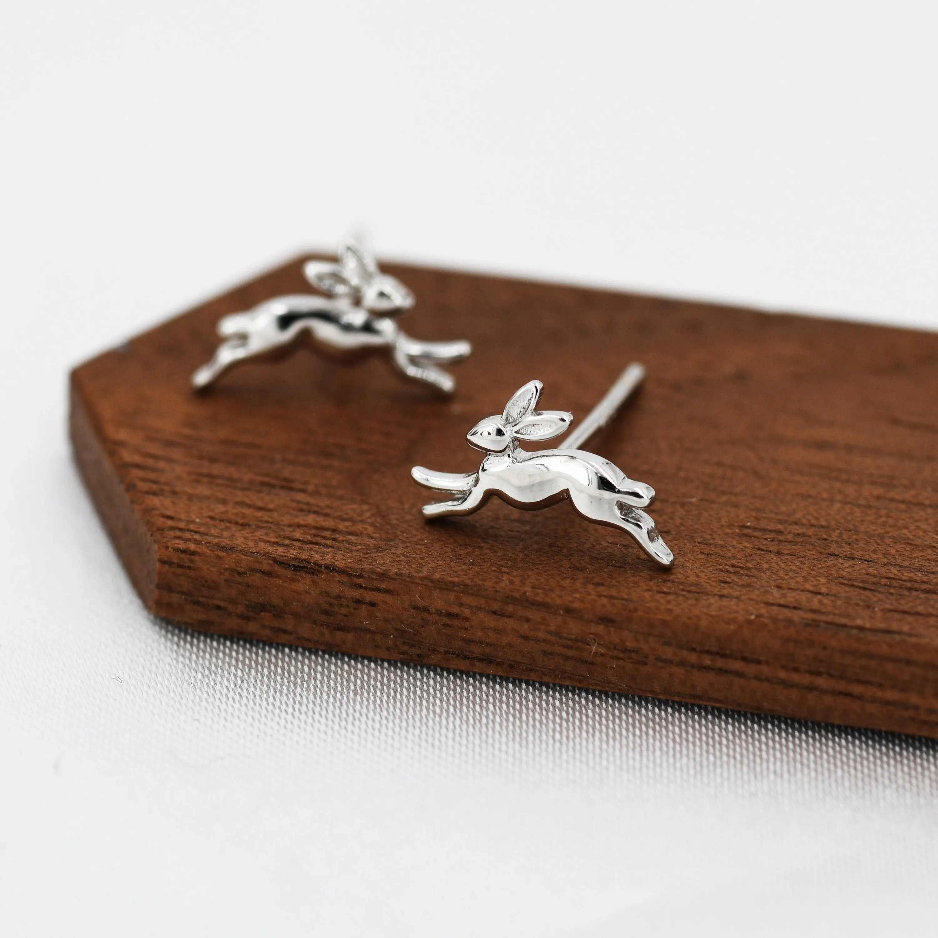 Extra Tiny Leaping Hare Stud Earrings in Sterling Silver, Tiny Hare rabbit Earrings, Nature Inspired Animal Earrings