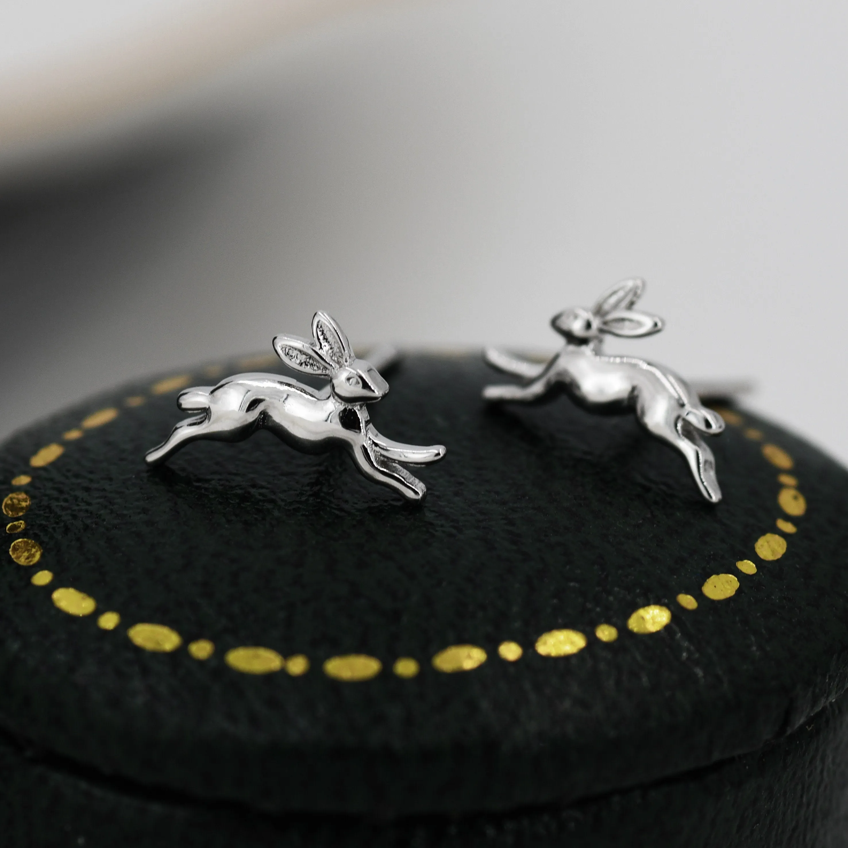 Extra Tiny Leaping Hare Stud Earrings in Sterling Silver, Tiny Hare rabbit Earrings, Nature Inspired Animal Earrings