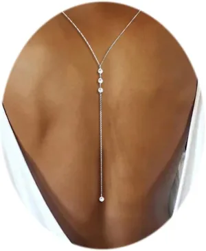 Eyraevor Rhinestone Back Chain Necklace Bridal Wedding Backdrop Body Jewelry for Women Summer Body Chain Necklace Shoulder Back Chain