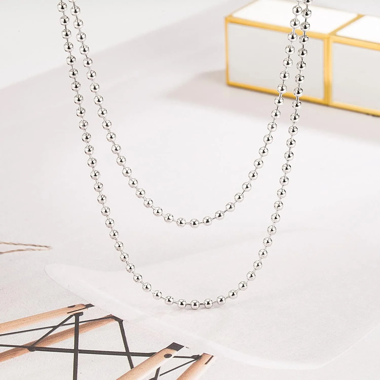Fashion 100% 925 Sterling Silver Necklace Men & Women 2.3MM 18 "20" 22 "24" 26 "28" Solid Silver Bead Chain Pendant Link Jewelry Gift