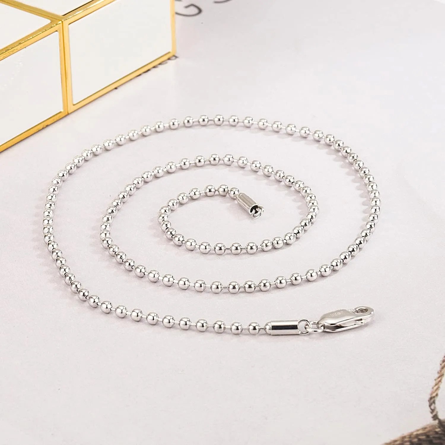 Fashion 100% 925 Sterling Silver Necklace Men & Women 2.3MM 18 "20" 22 "24" 26 "28" Solid Silver Bead Chain Pendant Link Jewelry Gift