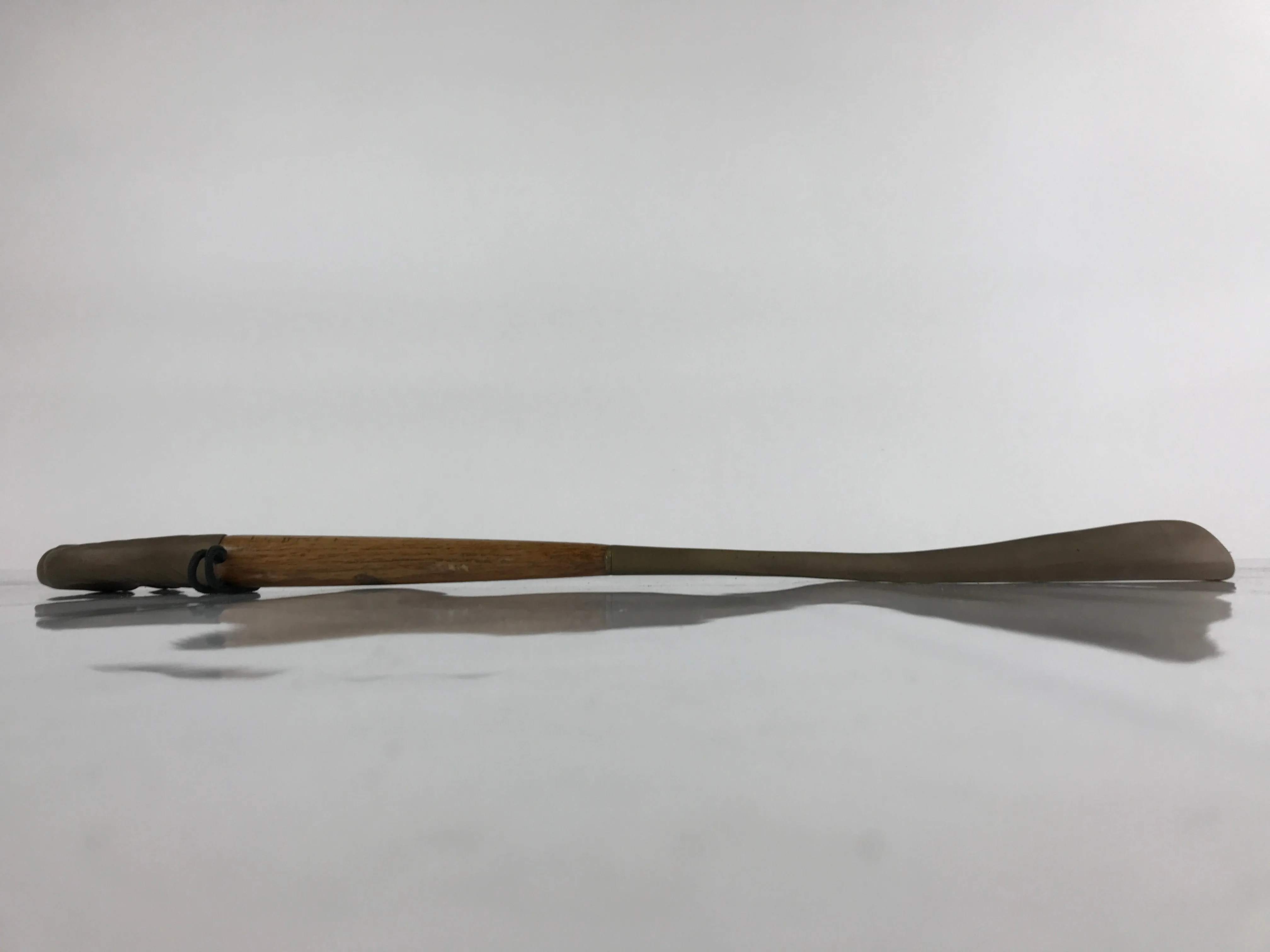 Japanese Metal Horse Head Shoehorn Vtg Wood Handle Uma Kutsubera Brown JK671