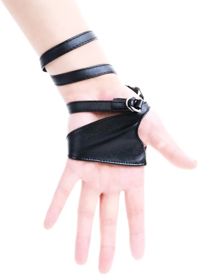 JISEN Women Half Palm Fingerless PU Leather Night Bar Band Up Punk Gloves