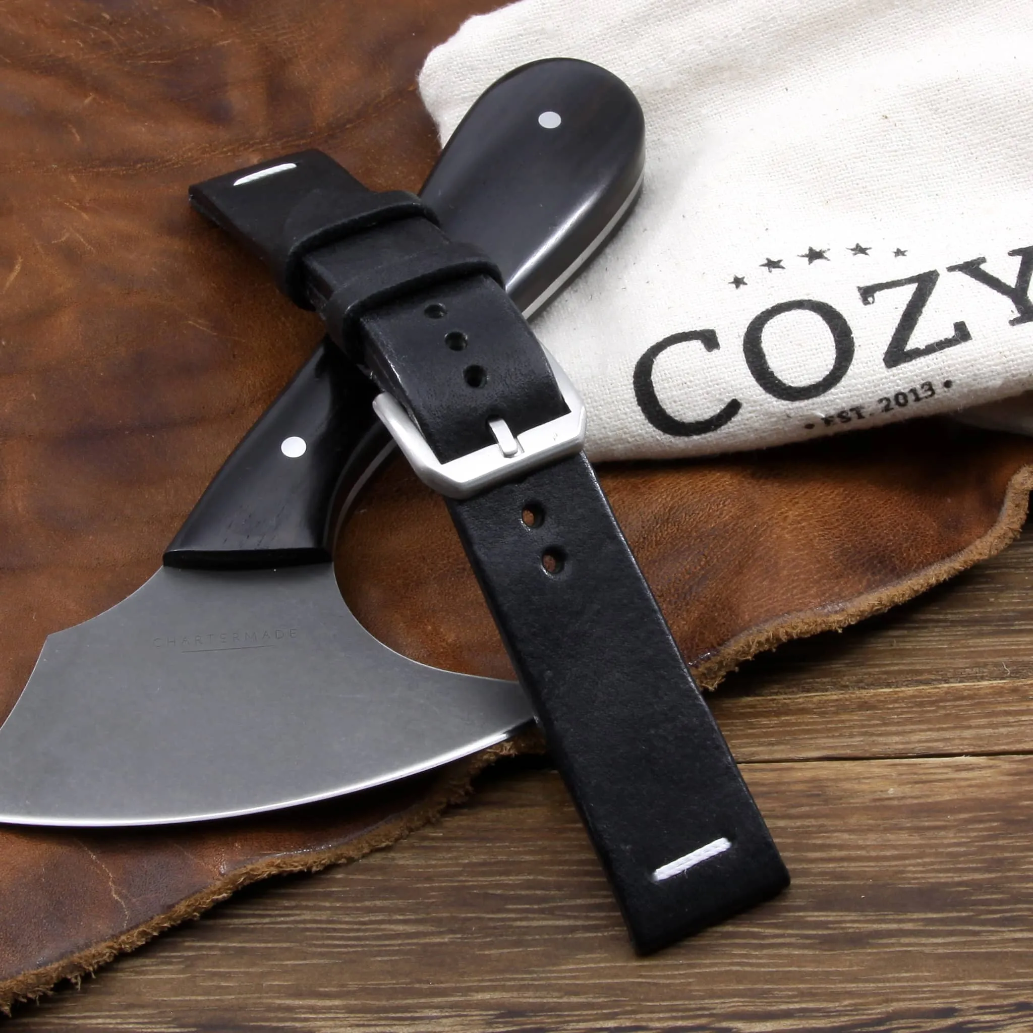 Leather Watch Strap, Vintage NERO (Black) | Center Stitch