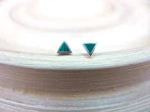 Malachite 3mm Tiny Triangle Stud Earrings in 925 Sterling Silver