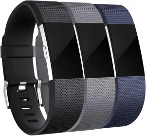 Maledan Bands Replacement Compatible with Fitbit Charge 2, 3-Pack, Large Gray/Blue/Black
