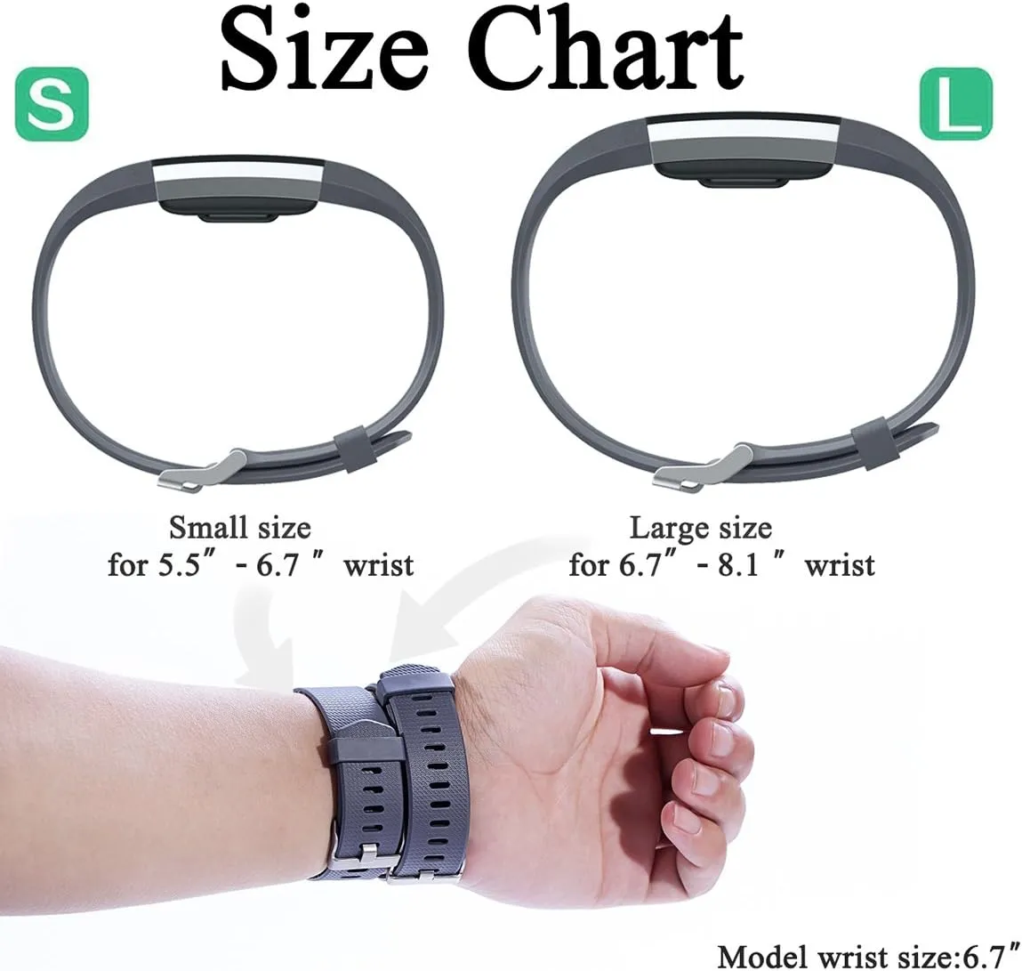 Maledan Bands Replacement Compatible with Fitbit Charge 2, 3-Pack, Large Gray/Blue/Black