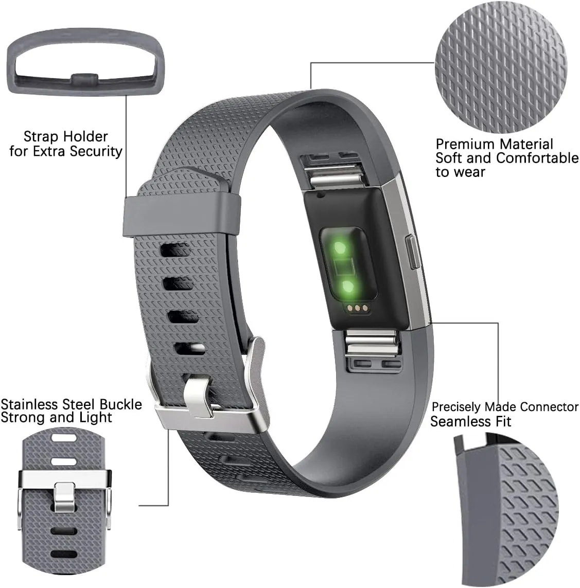 Maledan Bands Replacement Compatible with Fitbit Charge 2, 3-Pack, Large Gray/Blue/Black