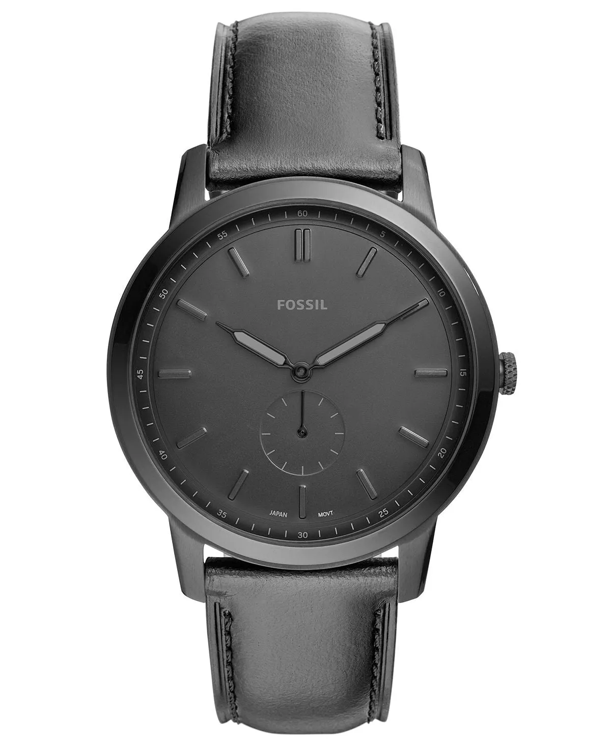 Men's Minimalist Watch with Black Leather Strap, 44mm Fossil