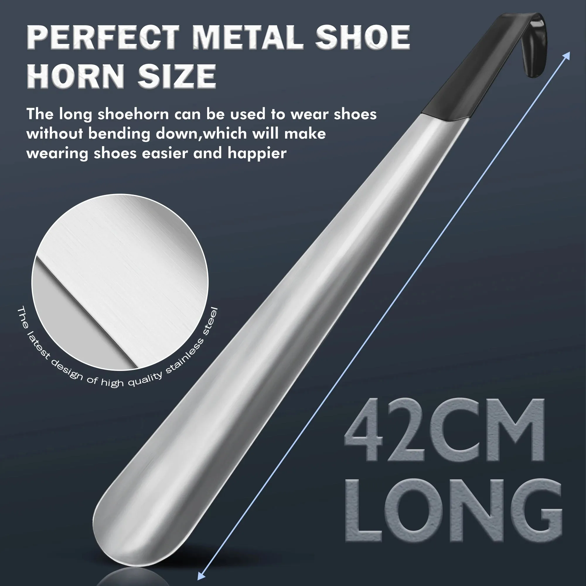 Metal Long Handle 16.5"  Bend-Free Shoehorn Helper For The Elderly