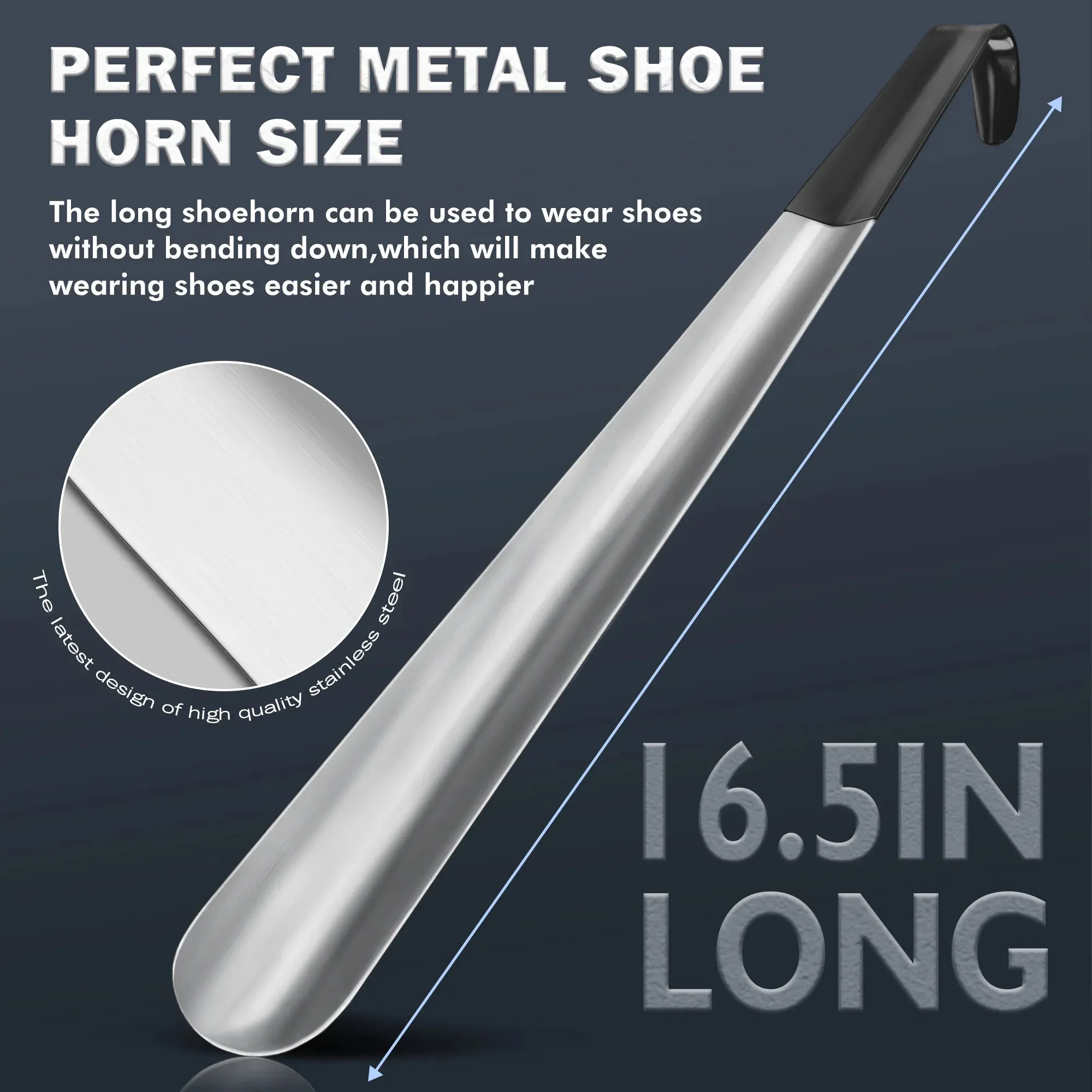 Metal Long Handle 16.5"  Bend-Free Shoehorn Helper For The Elderly