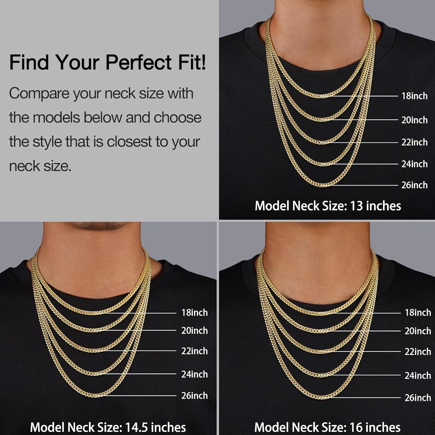 Momlovu Gold Chain Silver Chain for Men Boys, 4mm/6mm Non-Tarnish 18K Gold-Plated Cuban Link Chain, Cool Men's Necklace Chain 18/20/22/24/26 Inch, Durable Lobster Clasp